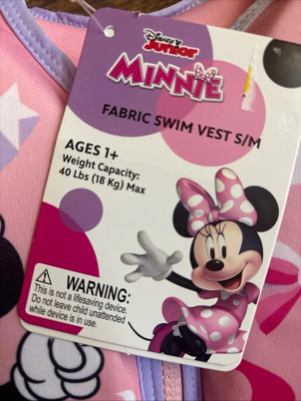 Disney Junior Minnie Mouse best way swim vest size S/M—NWT